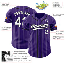Load image into Gallery viewer, Custom Purple White Pinstripe Black Authentic Baseball Jersey
