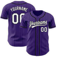 Laden Sie das Bild in den Galerie-Viewer, Custom Purple White Pinstripe Black Authentic Baseball Jersey
