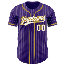 Laden Sie das Bild in den Galerie-Viewer, Custom Purple White Pinstripe Old Gold Authentic Baseball Jersey
