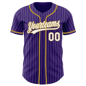 Custom Purple White Pinstripe Old Gold Authentic Baseball Jersey