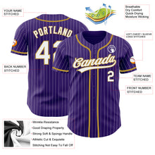 Laden Sie das Bild in den Galerie-Viewer, Custom Purple White Pinstripe Old Gold Authentic Baseball Jersey
