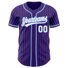 Laden Sie das Bild in den Galerie-Viewer, Custom Purple White Pinstripe Light Blue Authentic Baseball Jersey
