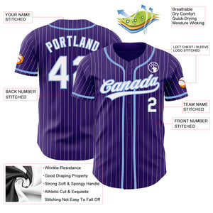 Custom Purple White Pinstripe Light Blue Authentic Baseball Jersey