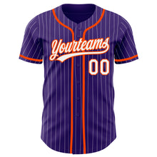 Laden Sie das Bild in den Galerie-Viewer, Custom Purple White Pinstripe Orange Authentic Baseball Jersey
