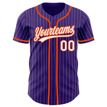 Load image into Gallery viewer, Custom Purple White Pinstripe Orange Authentic Baseball Jersey
