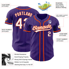 Laden Sie das Bild in den Galerie-Viewer, Custom Purple White Pinstripe Orange Authentic Baseball Jersey
