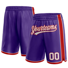 Laden Sie das Bild in den Galerie-Viewer, Custom Purple White-Red Authentic Basketball Shorts
