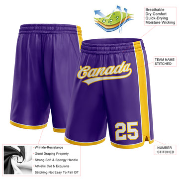 Custom Purple White-Yellow Authentic Basketball Shorts