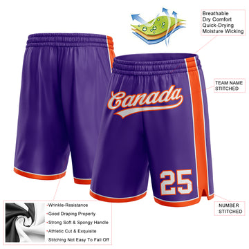 Custom Purple White-Orange Authentic Basketball Shorts