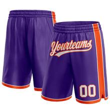 Laden Sie das Bild in den Galerie-Viewer, Custom Purple White-Orange Authentic Basketball Shorts
