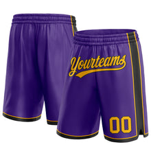 Laden Sie das Bild in den Galerie-Viewer, Custom Purple Gold-Black Authentic Basketball Shorts
