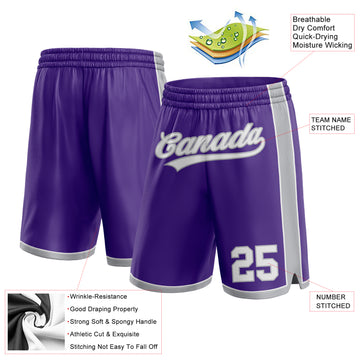 Custom Purple White-Gray Authentic Basketball Shorts