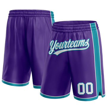 Custom Purple White-Teal Authentic Basketball Shorts