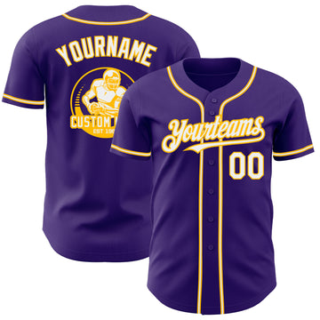 Custom Purple White-Gold Authentic Baseball Jersey