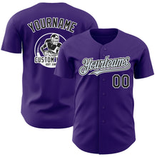 Laden Sie das Bild in den Galerie-Viewer, Custom Purple Black Silver-White Authentic Baseball Jersey

