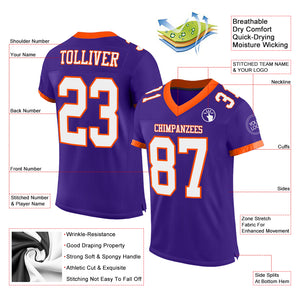 Custom Purple White-Orange Mesh Authentic Football Jersey