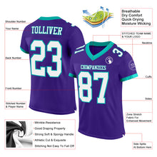 Laden Sie das Bild in den Galerie-Viewer, Custom Purple White-Aqua Mesh Authentic Football Jersey
