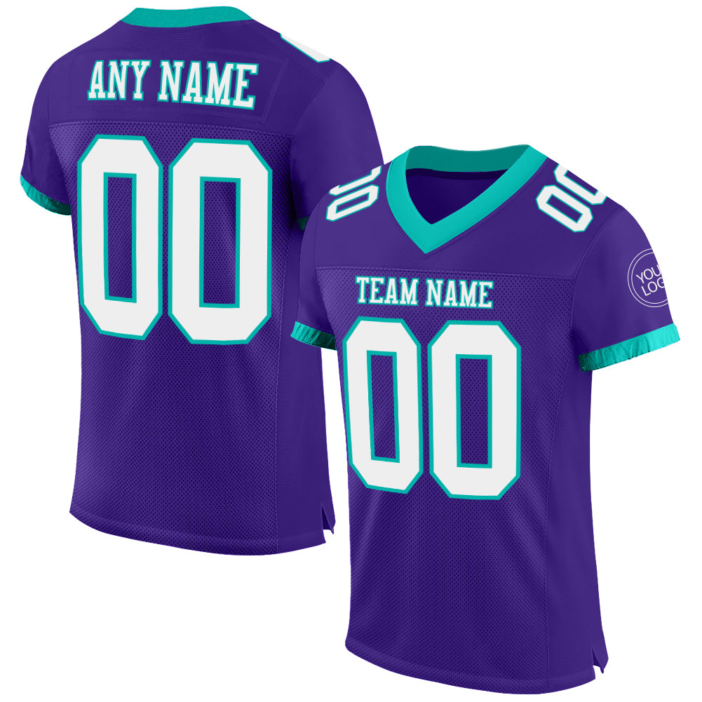 Custom Purple White-Aqua Mesh Authentic Football Jersey