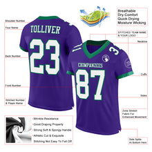 Laden Sie das Bild in den Galerie-Viewer, Custom Purple White-Kelly Green Mesh Authentic Football Jersey
