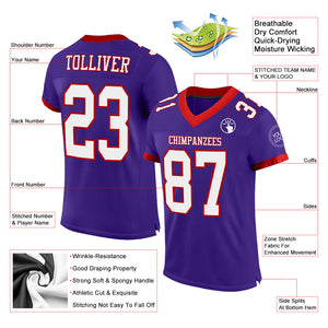 Custom Purple White-Red Mesh Authentic Football Jersey