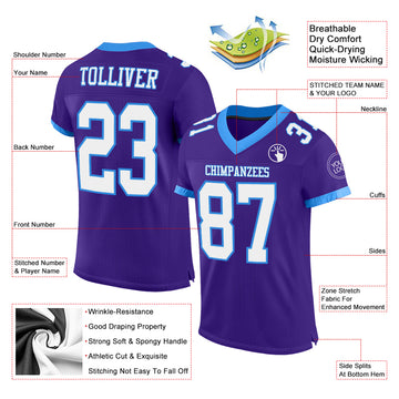 Custom Purple White-Electric Blue Mesh Authentic Football Jersey