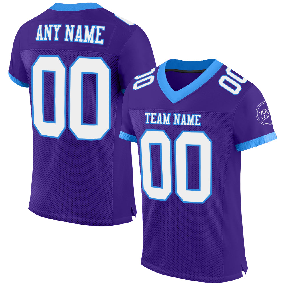 Custom Purple White-Electric Blue Mesh Authentic Football Jersey