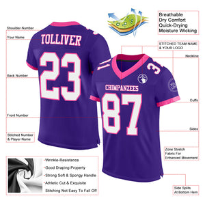 Custom Purple White-Pink Mesh Authentic Football Jersey