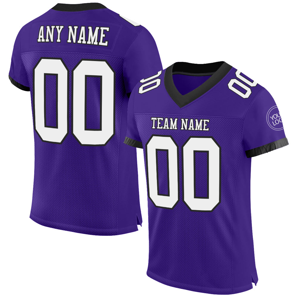 Custom Purple White-Black Mesh Authentic Football Jersey