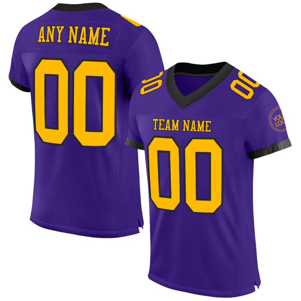 Custom Purple Gold-Black Mesh Authentic Football Jersey