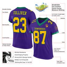 Laden Sie das Bild in den Galerie-Viewer, Custom Purple Gold-Kelly Green Mesh Authentic Football Jersey
