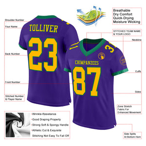 Custom Purple Gold-Kelly Green Mesh Authentic Football Jersey