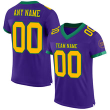 Laden Sie das Bild in den Galerie-Viewer, Custom Purple Gold-Kelly Green Mesh Authentic Football Jersey
