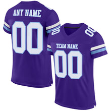 Laden Sie das Bild in den Galerie-Viewer, Custom Purple White-Light Blue Mesh Authentic Football Jersey
