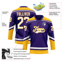 Load image into Gallery viewer, Custom Purple White-Gold Hockey Lace Neck Jersey
