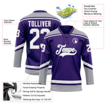 Load image into Gallery viewer, Custom Purple White-Gray Hockey Lace Neck Jersey
