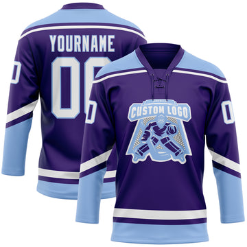 Custom Purple White-Light Blue Hockey Lace Neck Jersey