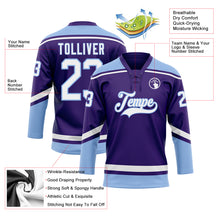 Load image into Gallery viewer, Custom Purple White-Light Blue Hockey Lace Neck Jersey
