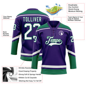 Custom Purple White-Kelly Green Hockey Lace Neck Jersey