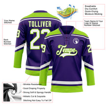 Load image into Gallery viewer, Custom Purple White-Neon Green Hockey Lace Neck Jersey
