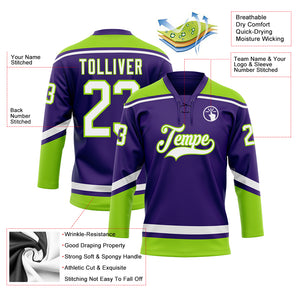 Custom Purple White-Neon Green Hockey Lace Neck Jersey