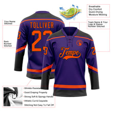 Laden Sie das Bild in den Galerie-Viewer, Custom Purple Orange-Black Hockey Lace Neck Jersey
