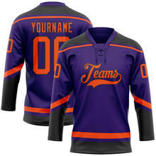 Laden Sie das Bild in den Galerie-Viewer, Custom Purple Orange-Black Hockey Lace Neck Jersey
