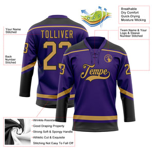 Custom Purple Old Gold-Black Hockey Lace Neck Jersey