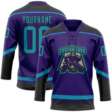 Load image into Gallery viewer, Custom Purple Teal-Black Hockey Lace Neck Jersey
