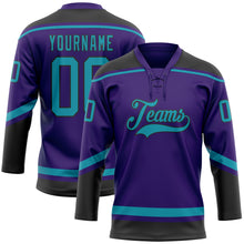 Laden Sie das Bild in den Galerie-Viewer, Custom Purple Teal-Black Hockey Lace Neck Jersey
