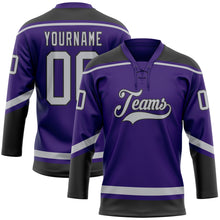 Load image into Gallery viewer, Custom Purple Gray-Black Hockey Lace Neck Jersey
