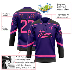 Custom Purple Pink-Black Hockey Lace Neck Jersey