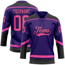 Laden Sie das Bild in den Galerie-Viewer, Custom Purple Pink-Black Hockey Lace Neck Jersey
