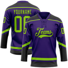 Laden Sie das Bild in den Galerie-Viewer, Custom Purple Neon Green-Black Hockey Lace Neck Jersey
