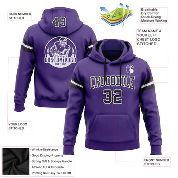 Custom Stitched Purple Black-White Football Pullover Sweatshirt Hoodie